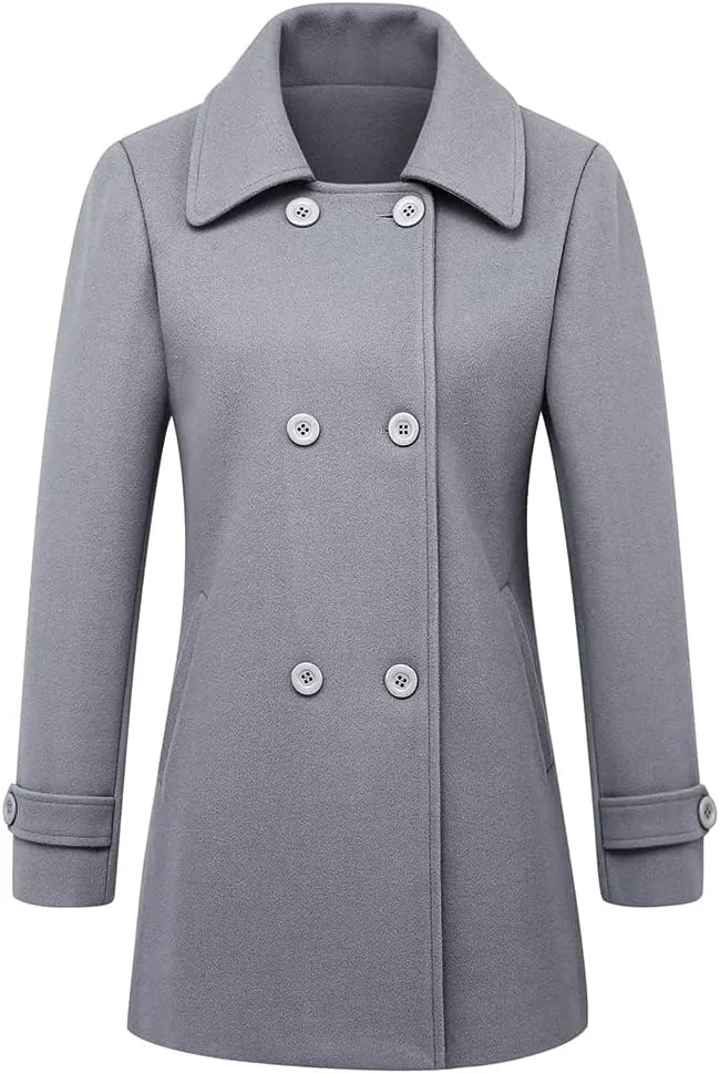 IDEALSANXUN Womens Fall Winter Wool Coats Peacoat Double Breasted Trench Coats