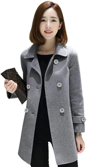 IDEALSANXUN Womens Fall Winter Wool Coats Peacoat Double Breasted Trench Coats