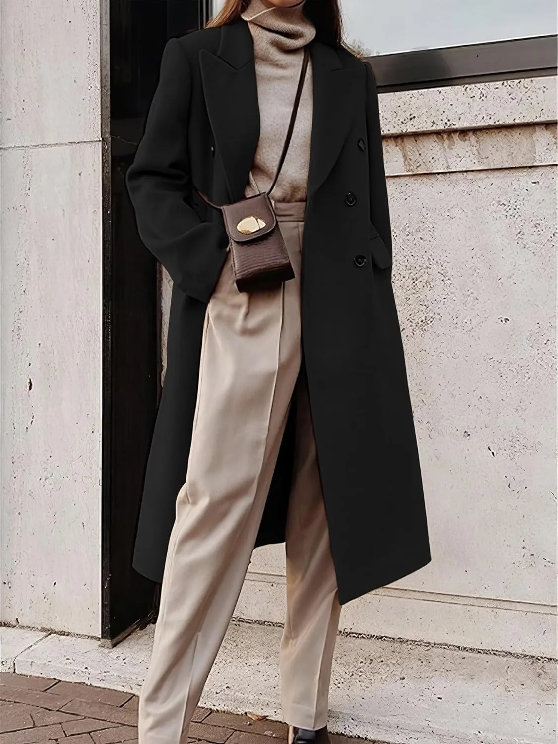 IDEALSANXUN Womens Long Wool Coats Fall Winter Double Breasted Trench Coat Peacoat