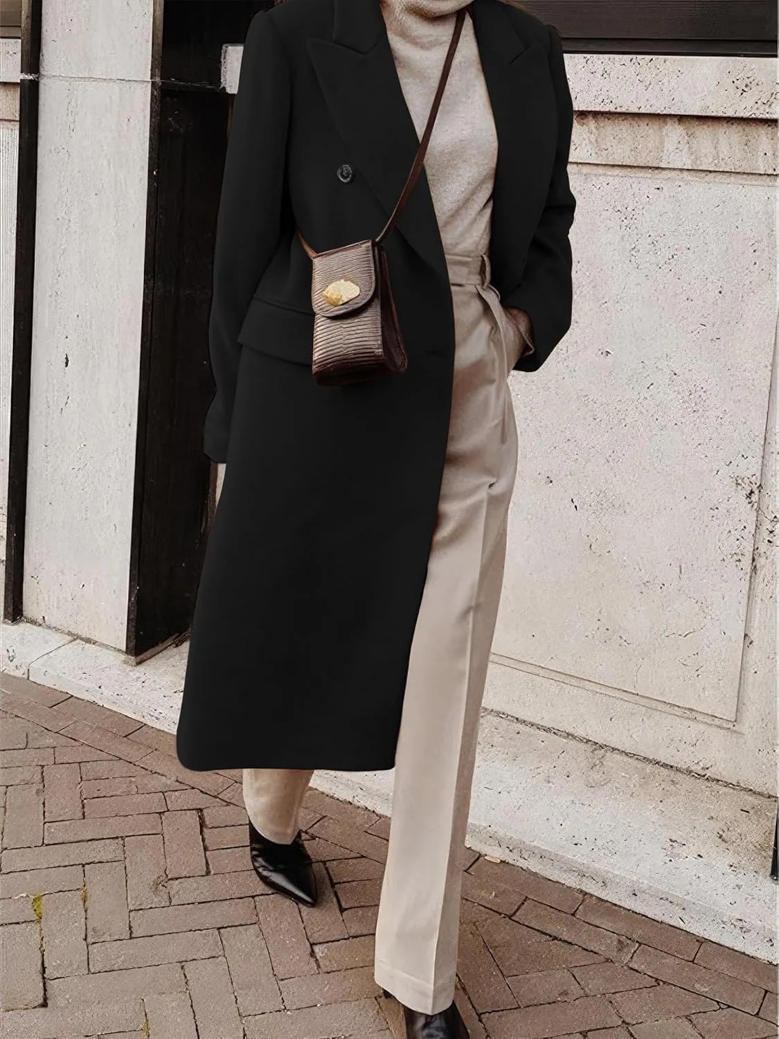 IDEALSANXUN Womens Long Wool Coats Fall Winter Double Breasted Trench Coat Peacoat