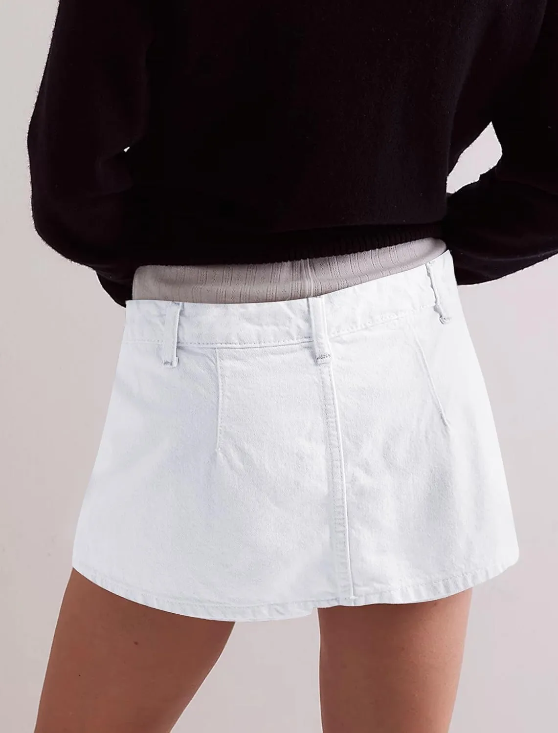IWD Denim Mini Skirt for Women Low Waisted Jean Micro Skort with Shorts Stretch Casual Jean Skirt