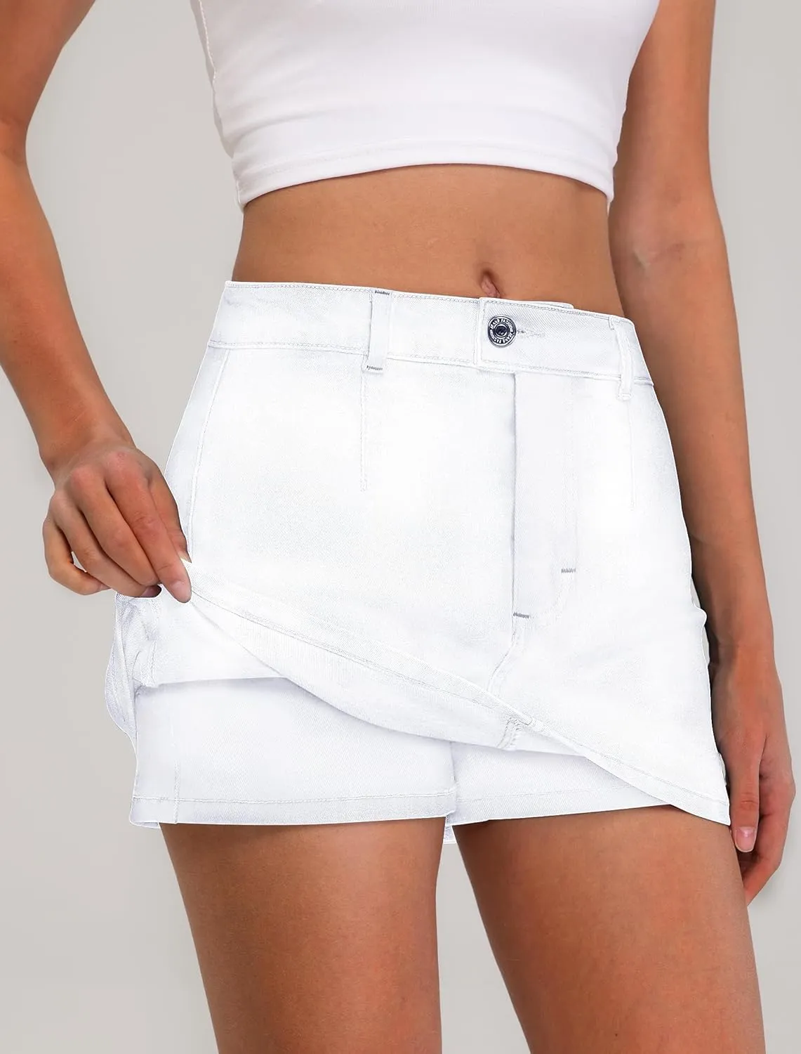 IWD Denim Mini Skirt for Women Low Waisted Jean Micro Skort with Shorts Stretch Casual Jean Skirt