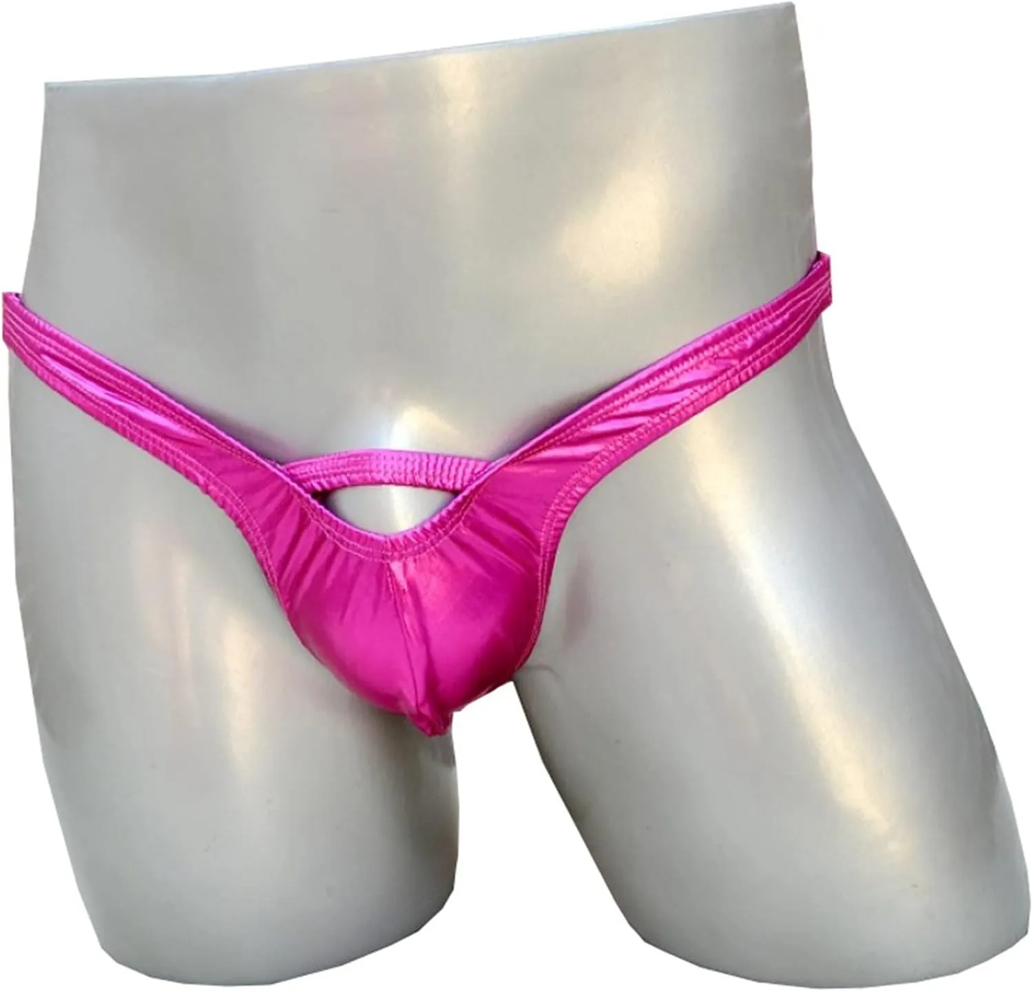 JEsilunmaMY Hollow Pouch G-String for Men Low Rise Cutout Shiny Leather Thongs Underwear Solid Color Stretch Panties Briefs