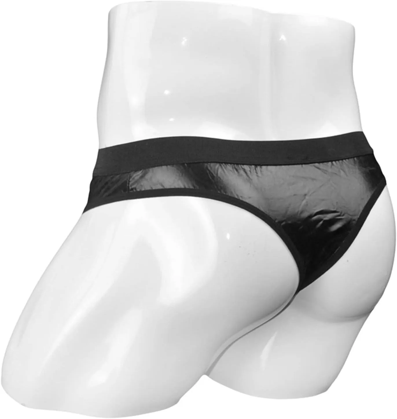JEsilunmaMY Mens Hollow Leather Briefs Mid Waist Cutout Athletic Supporter Underwear Sexy Erotic Lingerie Open Front Panties