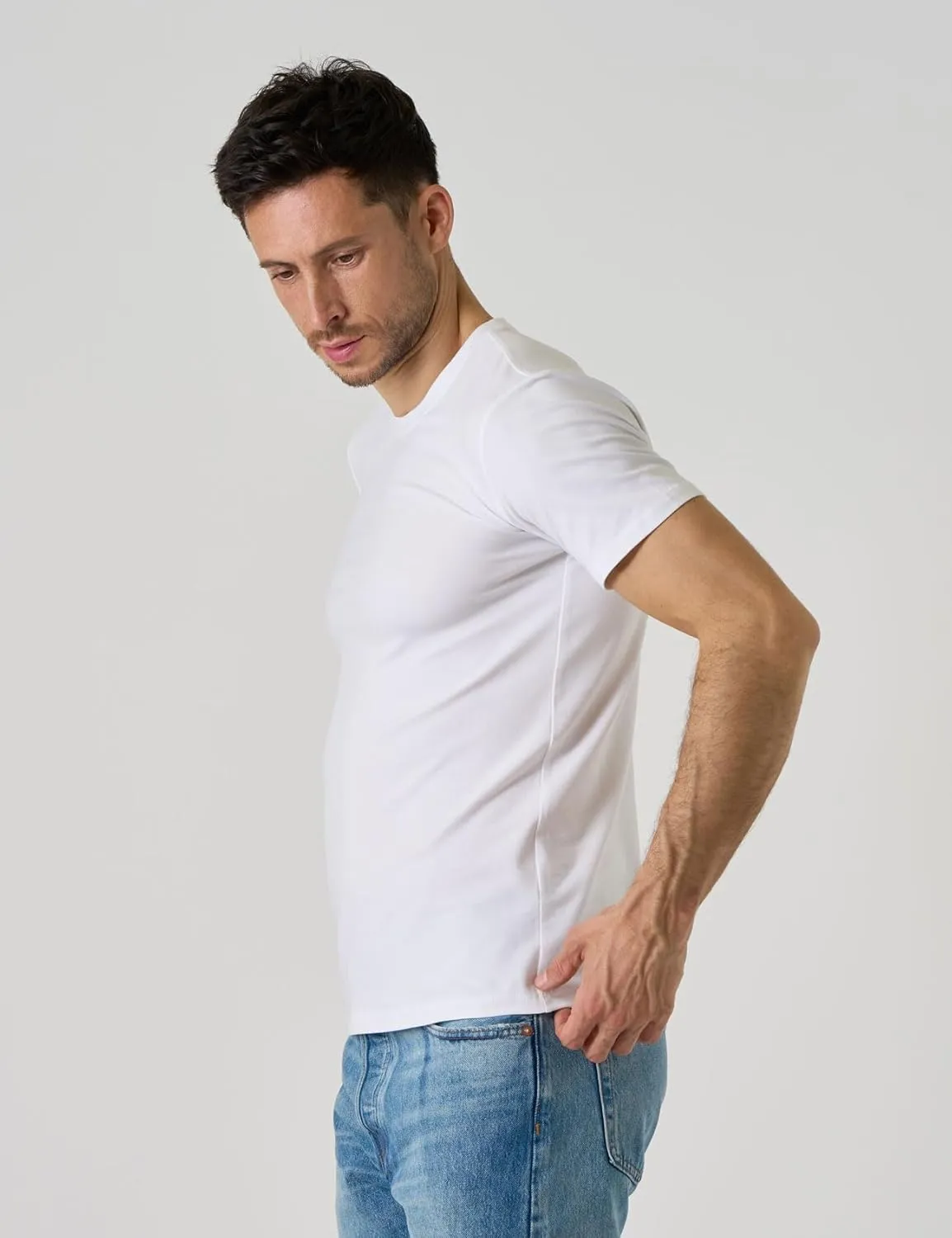 LAPASA Mens Cotton T-Shirt 3 Pack Stretch Solid Plain Short Sleeve Tag-Free Crew & V Neck Regular-Fit Soft M05/M06