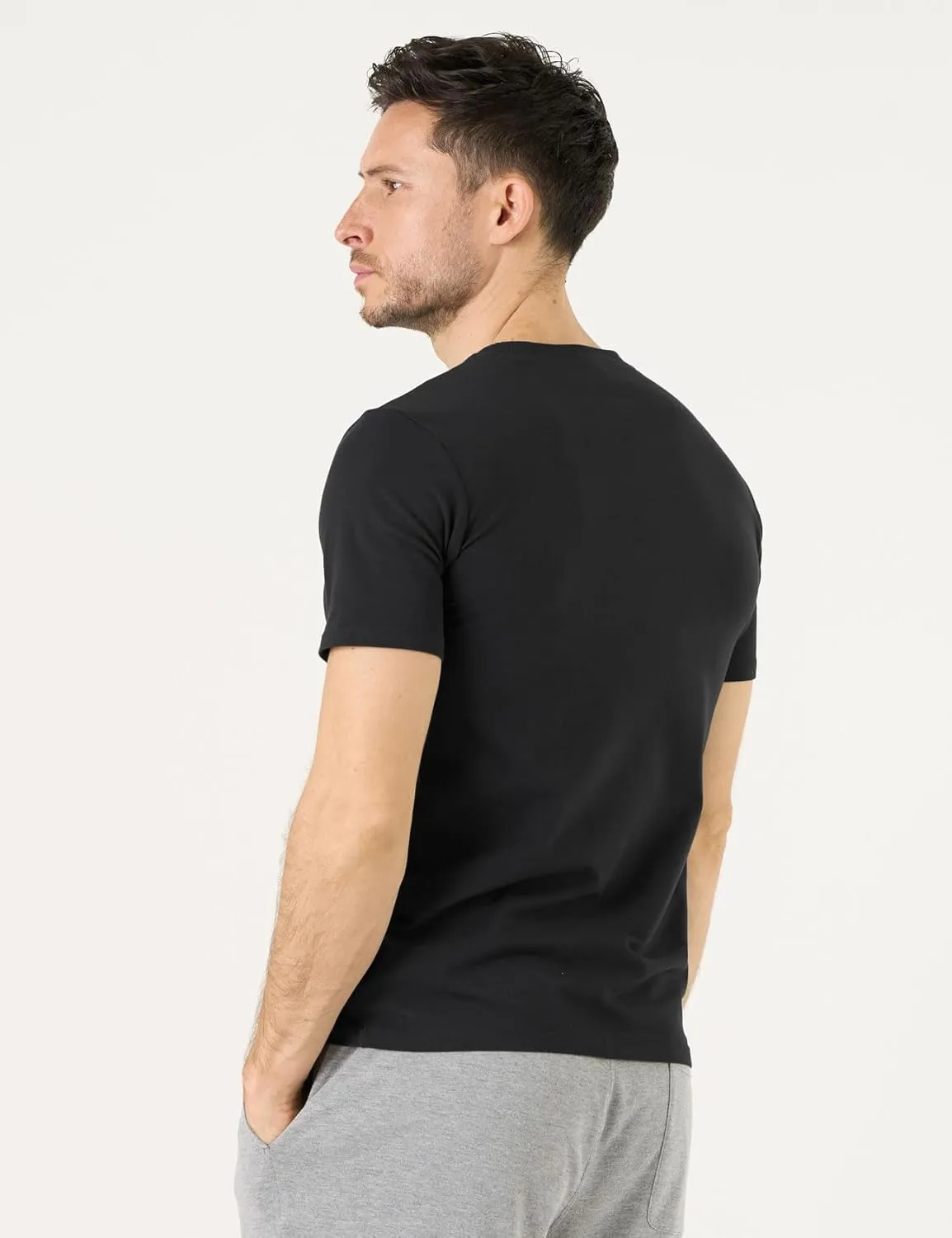 LAPASA Mens Cotton T-Shirt 3 Pack Stretch Solid Plain Short Sleeve Tag-Free Crew & V Neck Regular-Fit Soft M05/M06