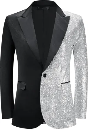 Lars Amadeus Sequin Blazers for Men's Color Block Peak Lapel Tuxedo Sparkly Patchwork Suit Jacket