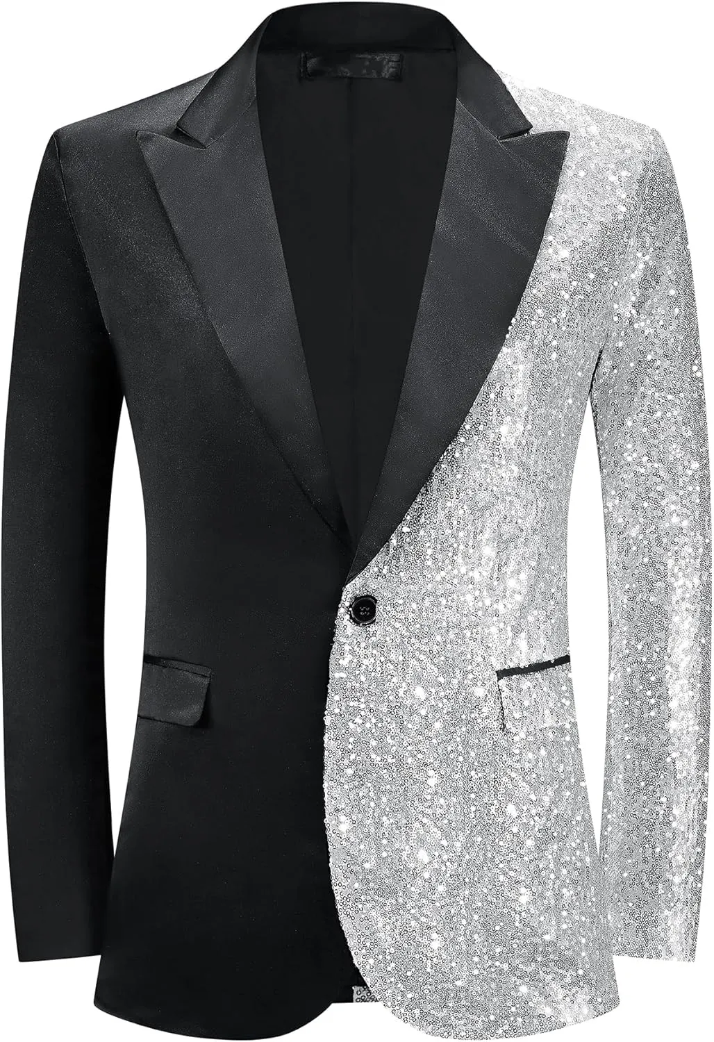 Lars Amadeus Sequin Blazers for Men's Color Block Peak Lapel Tuxedo Sparkly Patchwork Suit Jacket