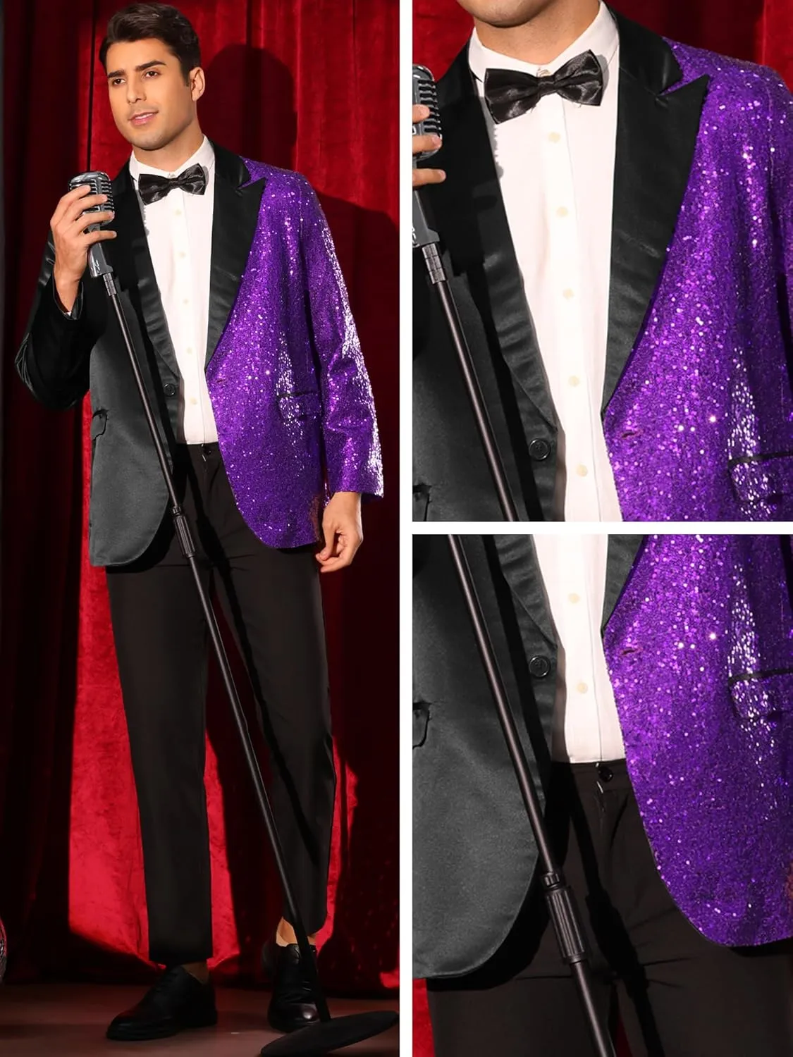 Lars Amadeus Sequin Blazers for Men's Color Block Peak Lapel Tuxedo Sparkly Patchwork Suit Jacket