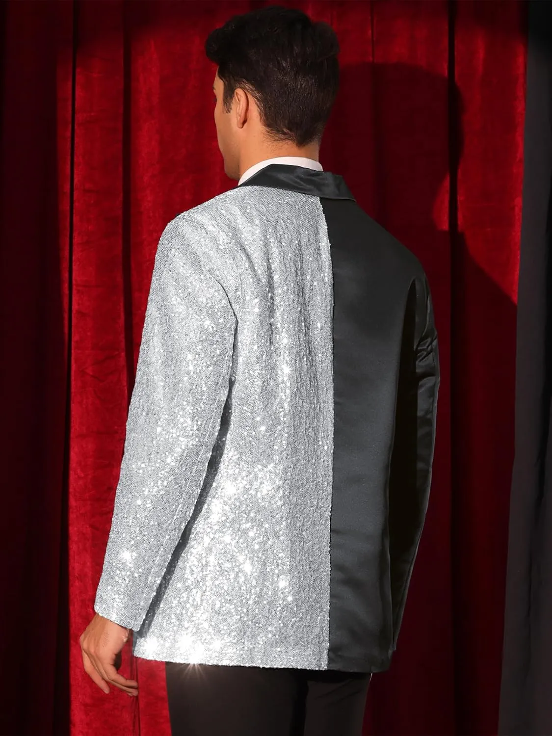 Lars Amadeus Sequin Blazers for Men's Color Block Peak Lapel Tuxedo Sparkly Patchwork Suit Jacket
