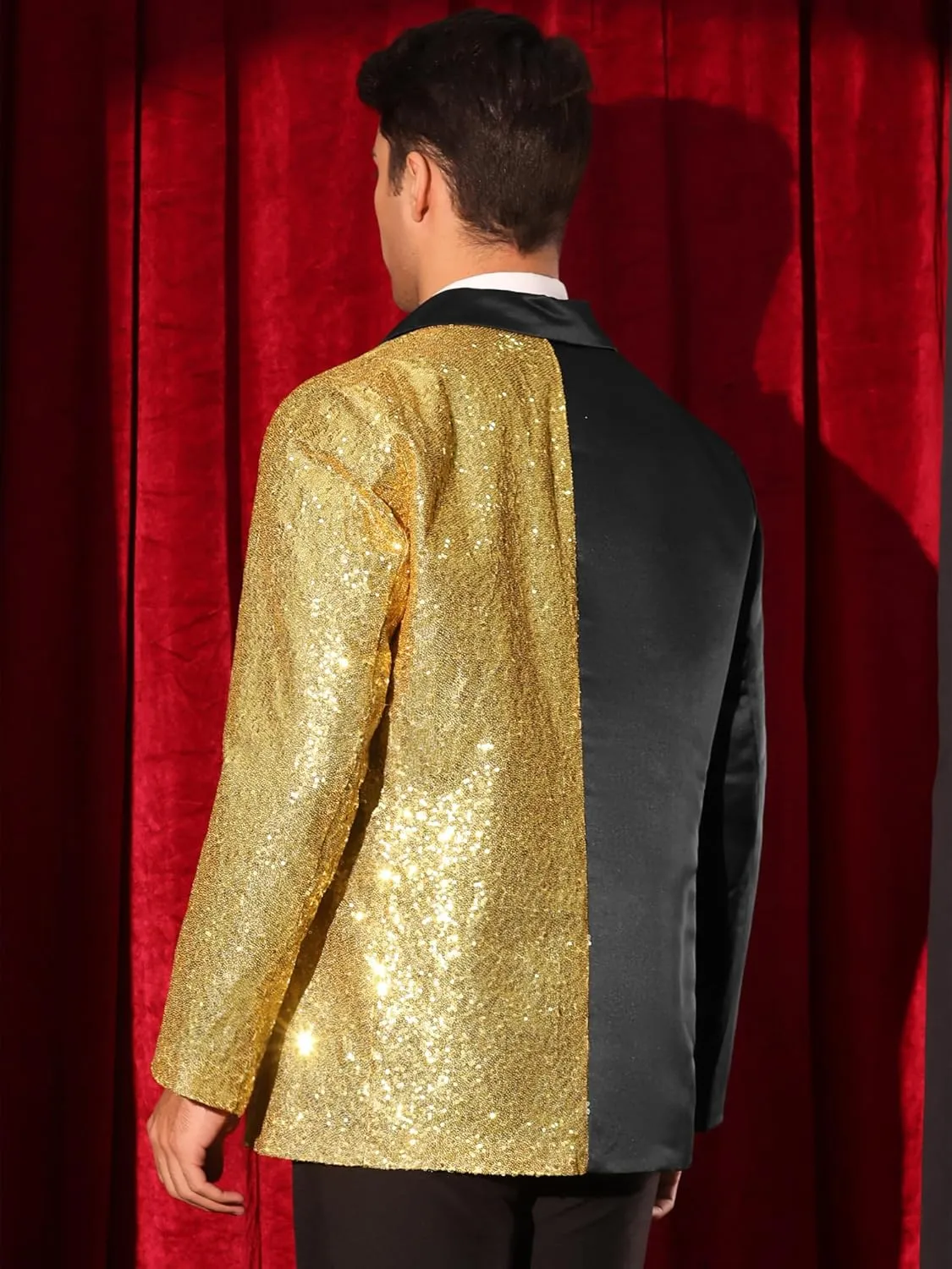 Lars Amadeus Sequin Blazers for Men's Color Block Peak Lapel Tuxedo Sparkly Patchwork Suit Jacket