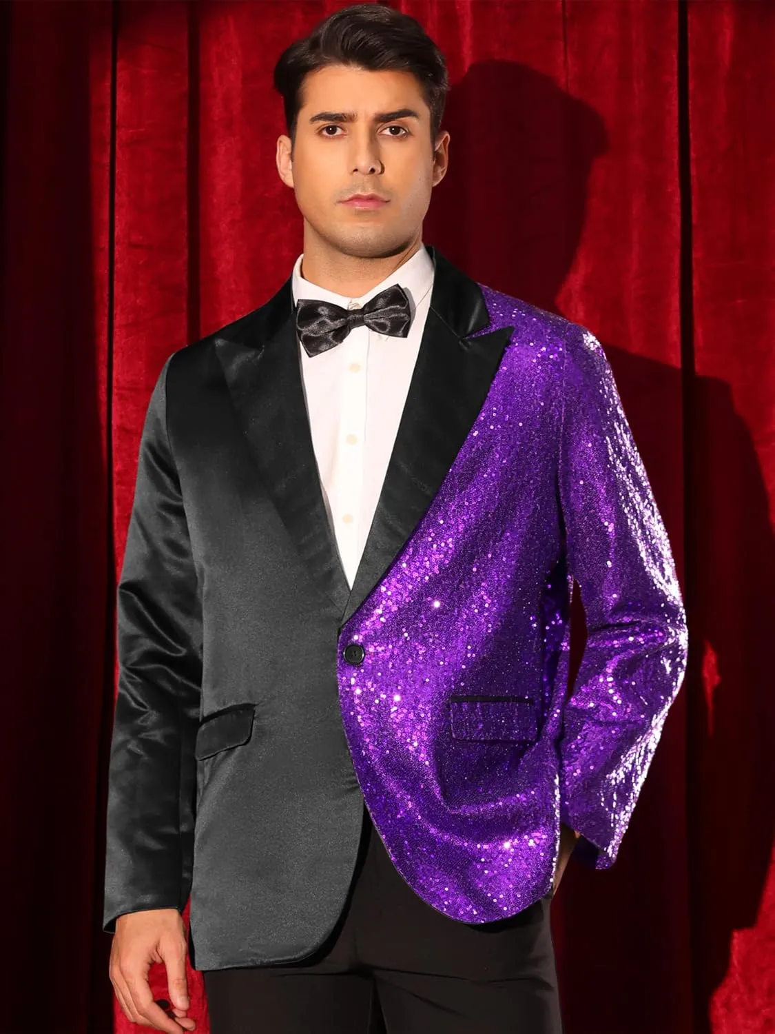 Lars Amadeus Sequin Blazers for Men's Color Block Peak Lapel Tuxedo Sparkly Patchwork Suit Jacket