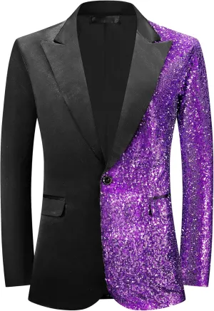 Lars Amadeus Sequin Blazers for Men's Color Block Peak Lapel Tuxedo Sparkly Patchwork Suit Jacket
