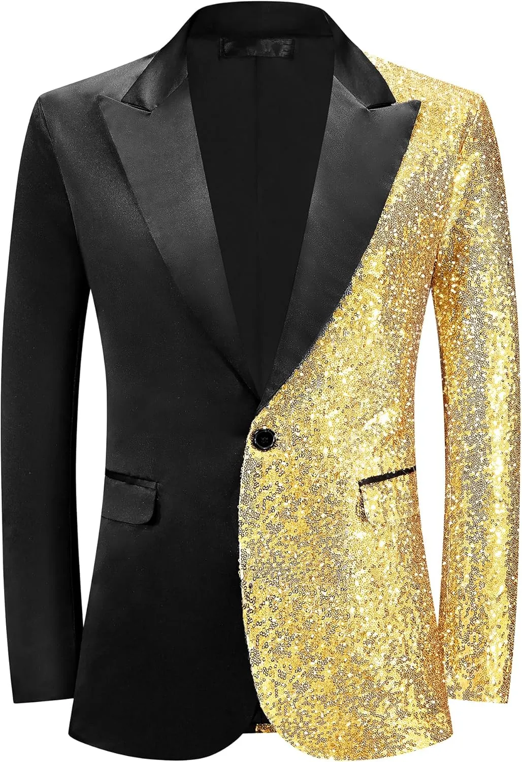 Lars Amadeus Sequin Blazers for Men's Color Block Peak Lapel Tuxedo Sparkly Patchwork Suit Jacket