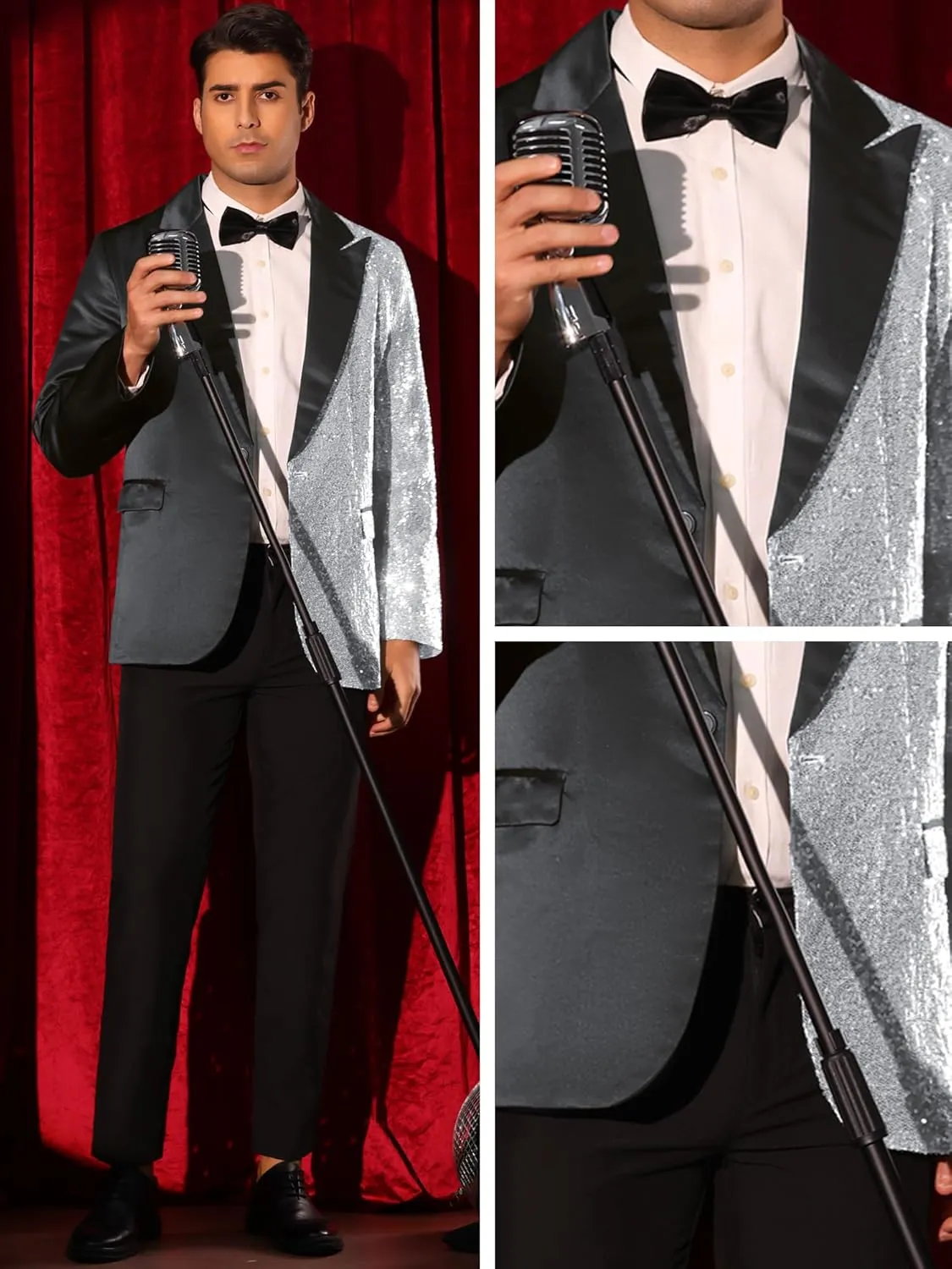 Lars Amadeus Sequin Blazers for Men's Color Block Peak Lapel Tuxedo Sparkly Patchwork Suit Jacket