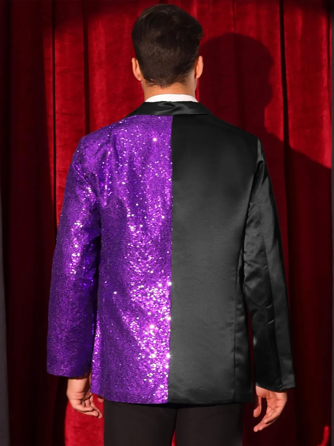 Lars Amadeus Sequin Blazers for Men's Color Block Peak Lapel Tuxedo Sparkly Patchwork Suit Jacket