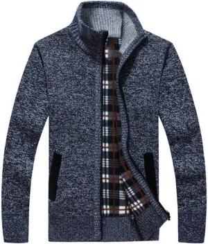LemonGirl Mens Casual Slim Full Zip Knitted Cardigan Sweater with Pocked