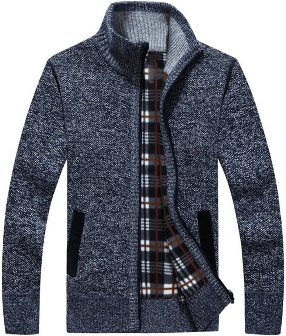 LemonGirl Mens Casual Slim Full Zip Knitted Cardigan Sweater with Pocked