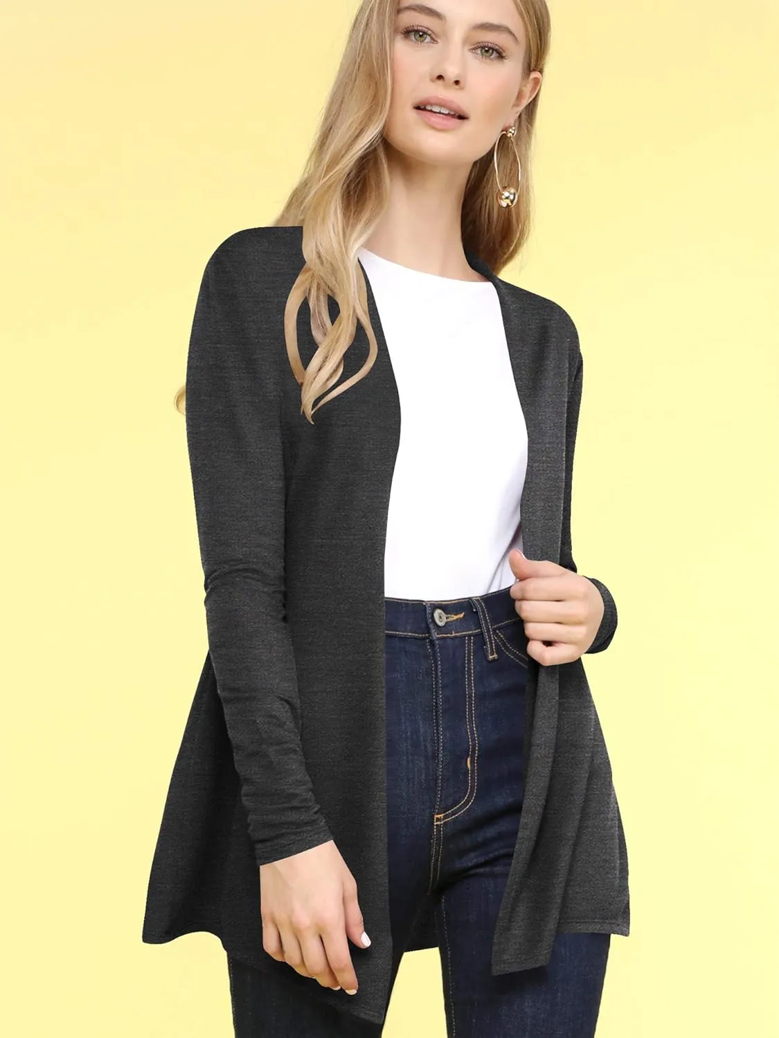 Lock and Love Women's Casual Long Open Front Drape Lightweight Duster High Low Hem Maxi Long Sleeve Cardigan