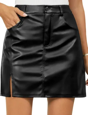 LOMON Women's PU Leather Mini Skirt High Waist Bodycon Pencil Skirt Stretch Faux Leather Built-in Shorts