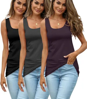 Long Tank Tops for Women Cotton Coamisoles Yoga Workout Shirts Tunic Sleeveless Layering Undershirts 3 Packs