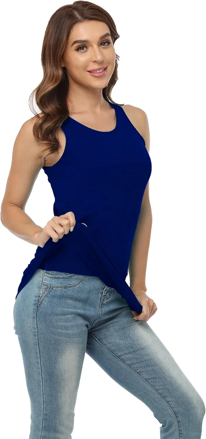 Long Tank Tops for Women Cotton Coamisoles Yoga Workout Shirts Tunic Sleeveless Layering Undershirts 3 Packs
