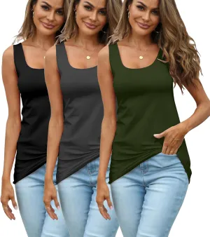 Long Tank Tops for Women Cotton Coamisoles Yoga Workout Shirts Tunic Sleeveless Layering Undershirts 3 Packs