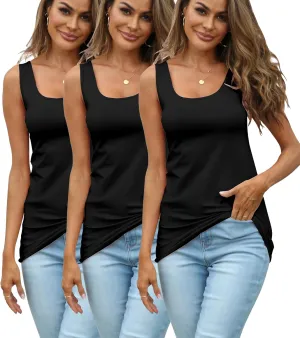 Long Tank Tops for Women Cotton Coamisoles Yoga Workout Shirts Tunic Sleeveless Layering Undershirts 3 Packs