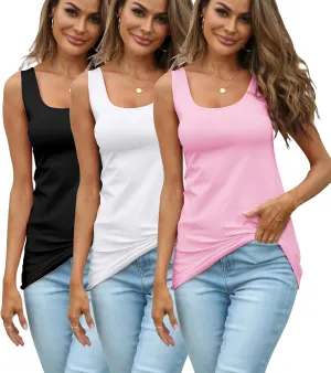 Long Tank Tops for Women Cotton Coamisoles Yoga Workout Shirts Tunic Sleeveless Layering Undershirts 3 Packs