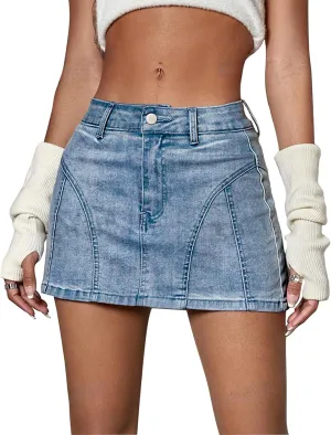 Low Waist Denim Skirt Y2k Cargo Skirt Suitable for Daily Leisure Travel Date Picnic Mini Jean Skirts for Women