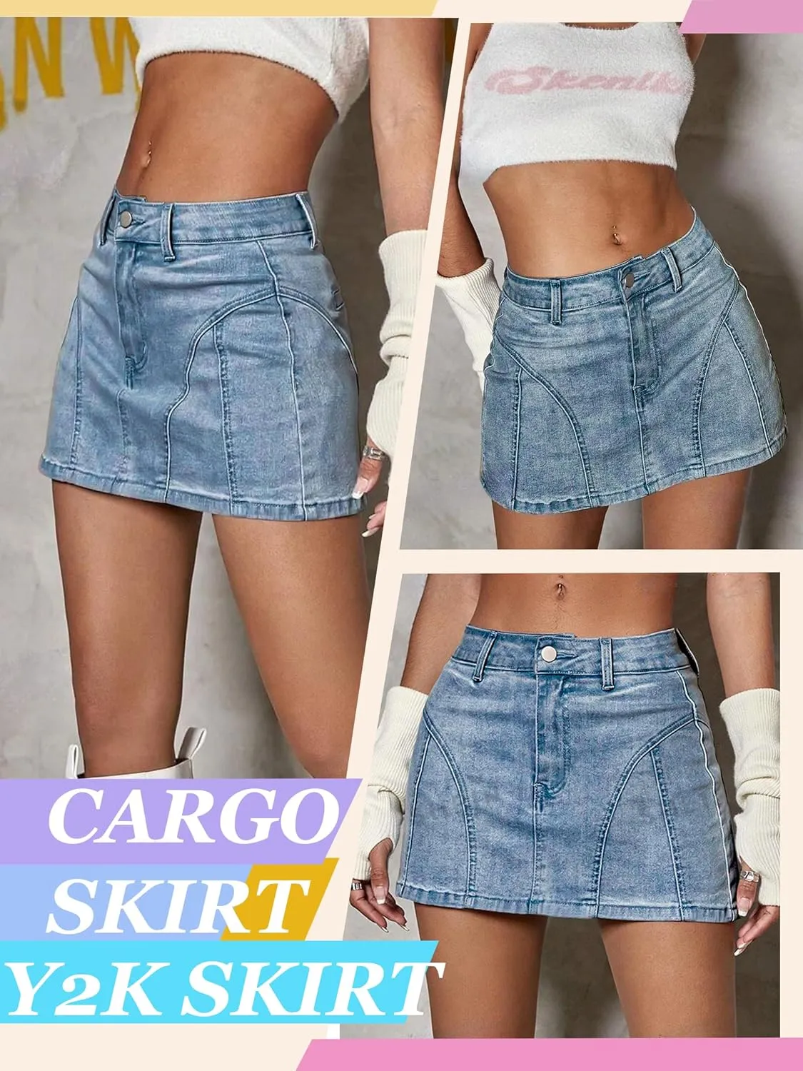 Low Waist Denim Skirt Y2k Cargo Skirt Suitable for Daily Leisure Travel Date Picnic Mini Jean Skirts for Women