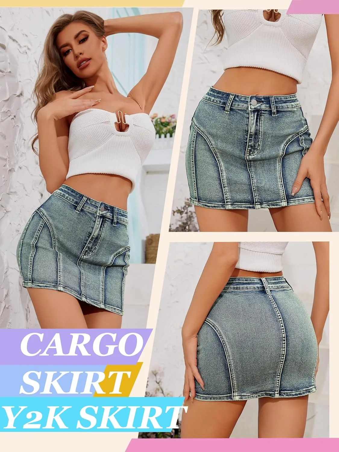 Low Waist Denim Skirt Y2k Cargo Skirt Suitable for Daily Leisure Travel Date Picnic Mini Jean Skirts for Women