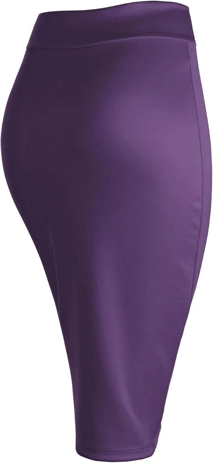 Made By Johnny Women's Premium Scuba Stretch High Waist Pencil Skirt Below Knee for Office Wear