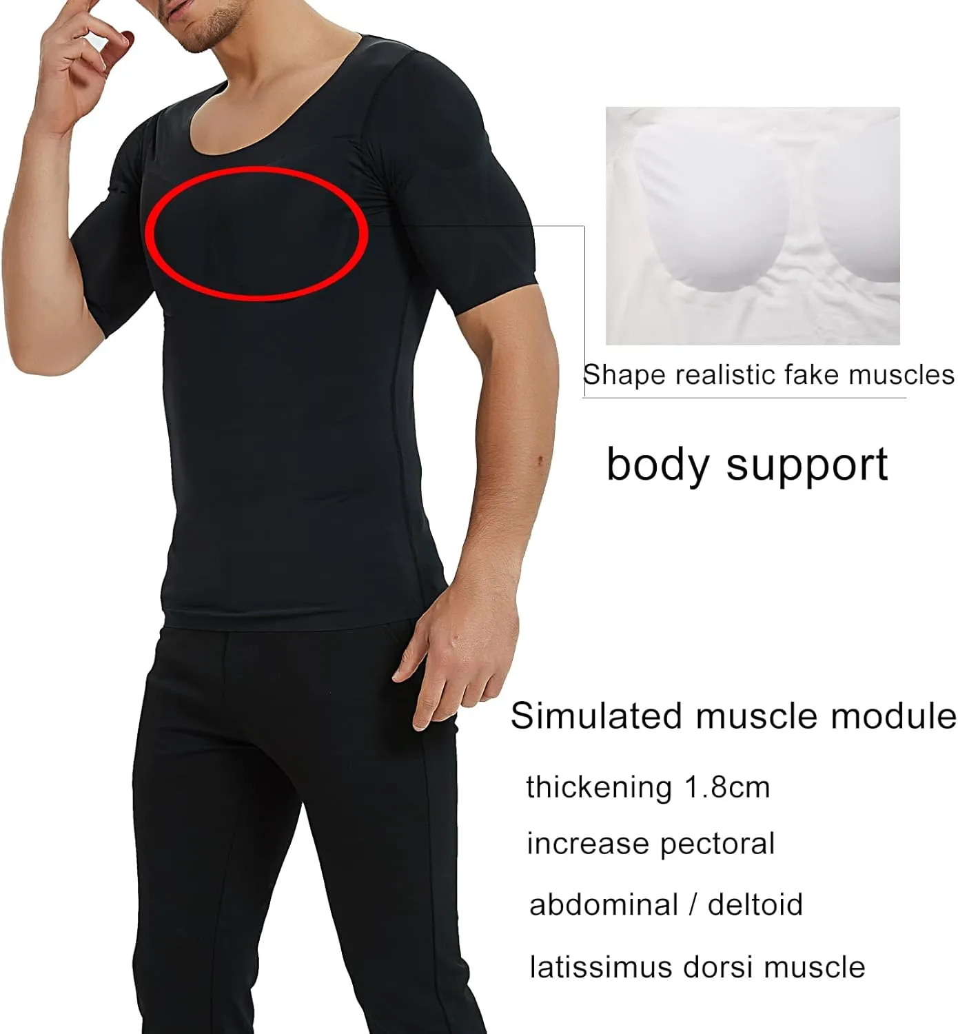 Men Padded Muscle Shirt Fake Chest Undershirts Enhancers Strong Shoulder Pads Underwear