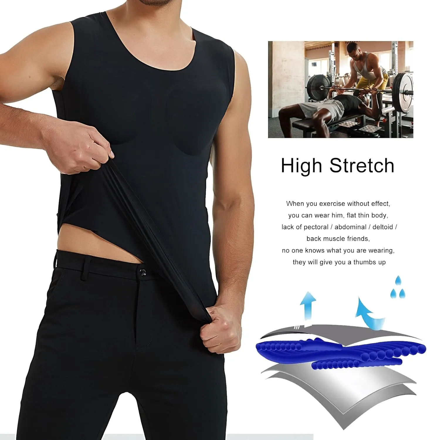 Men Padded Muscle Shirt Fake Chest Undershirts Enhancers Strong Shoulder Pads Underwear