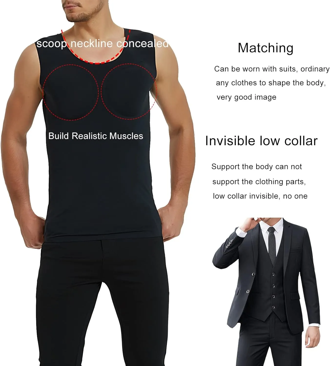 Men Padded Muscle Shirt Fake Chest Undershirts Enhancers Strong Shoulder Pads Underwear