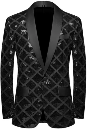 Men Sequin Shiny Stereoscopic Pattern Prom Suit Jacket One Button and Blazers Tuxedo for Wedding Banquet