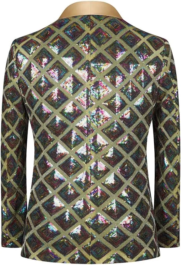 Men Sequin Shiny Stereoscopic Pattern Prom Suit Jacket One Button and Blazers Tuxedo for Wedding Banquet