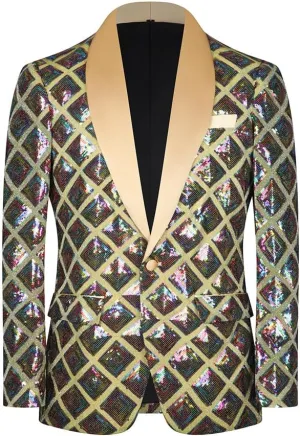 Men Sequin Shiny Stereoscopic Pattern Prom Suit Jacket One Button and Blazers Tuxedo for Wedding Banquet