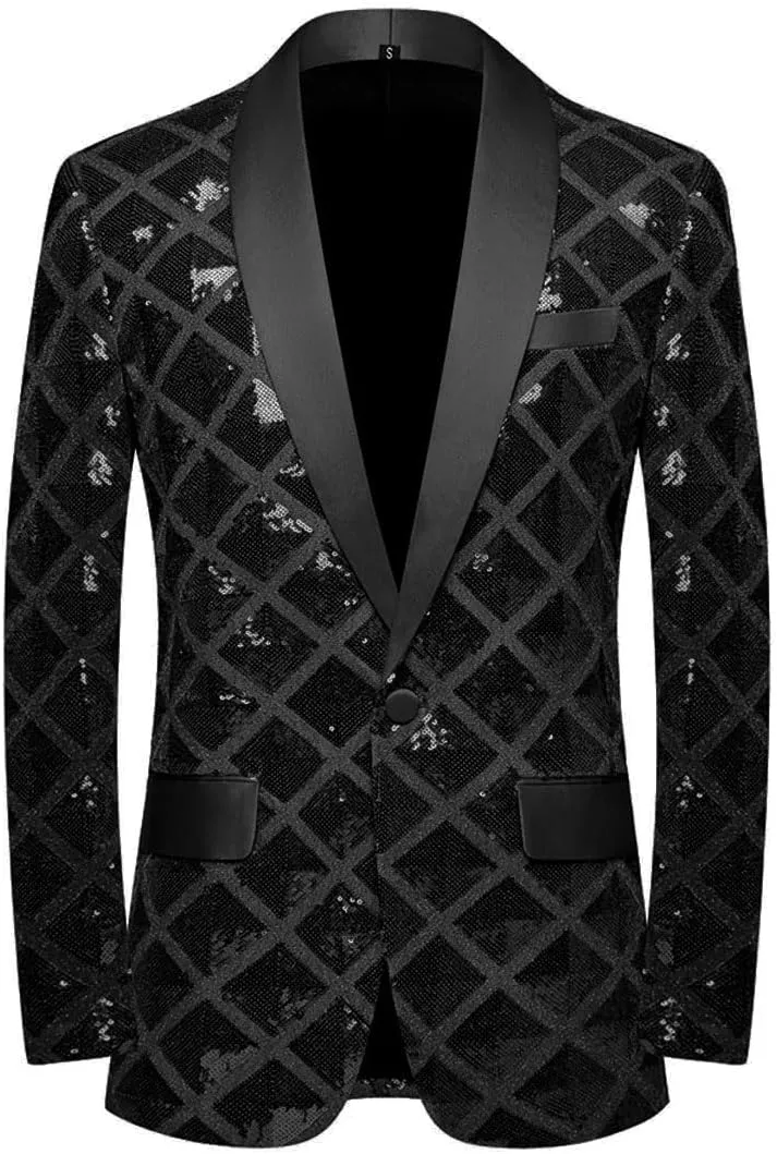 Men Sequin Shiny Stereoscopic Pattern Prom Suit Jacket One Button and Blazers Tuxedo for Wedding Banquet