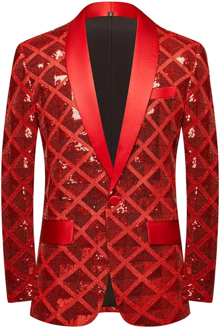 Men Sequin Shiny Stereoscopic Pattern Prom Suit Jacket One Button and Blazers Tuxedo for Wedding Banquet