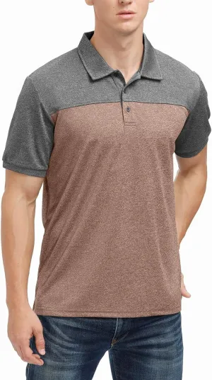 Men's Casual Short Sleeve Moisture Wicking Performance Golf Polo Contrast Color Patchwork Pique Shirts Tops