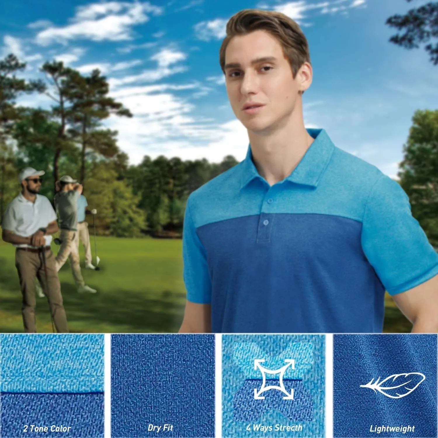 Men's Casual Short Sleeve Moisture Wicking Performance Golf Polo Contrast Color Patchwork Pique Shirts Tops