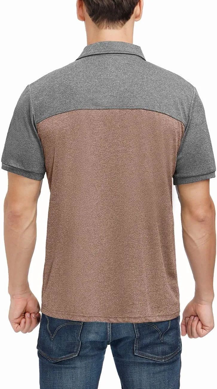 Men's Casual Short Sleeve Moisture Wicking Performance Golf Polo Contrast Color Patchwork Pique Shirts Tops