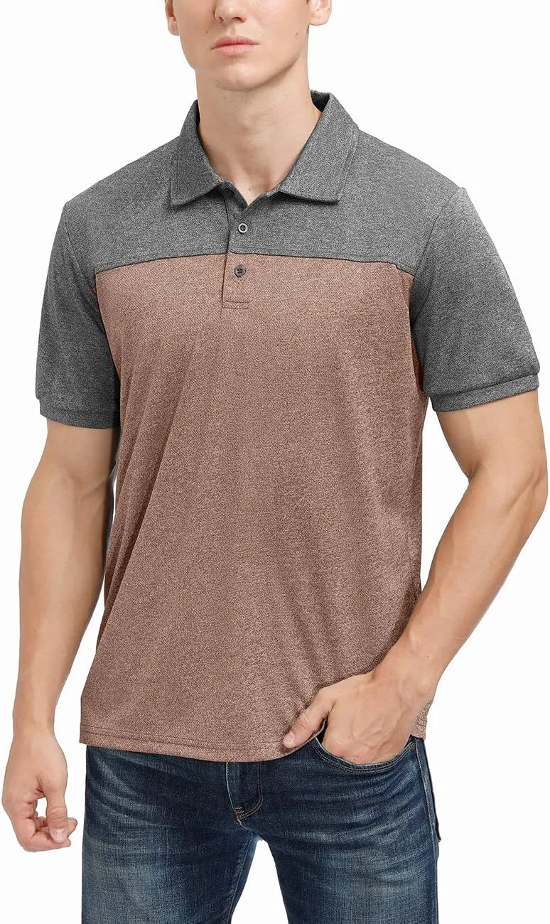 Men's Casual Short Sleeve Moisture Wicking Performance Golf Polo Contrast Color Patchwork Pique Shirts Tops