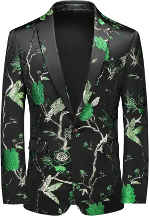 Mens Floral Suit Jacket Jacquard Paisley Luxury One Button Slim Fitted Business Wedding Tuxedo Suit Blazer Jacket