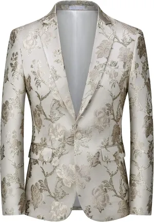 Mens Floral Suit Jacket Jacquard Paisley Luxury One Button Slim Fitted Business Wedding Tuxedo Suit Blazer Jacket