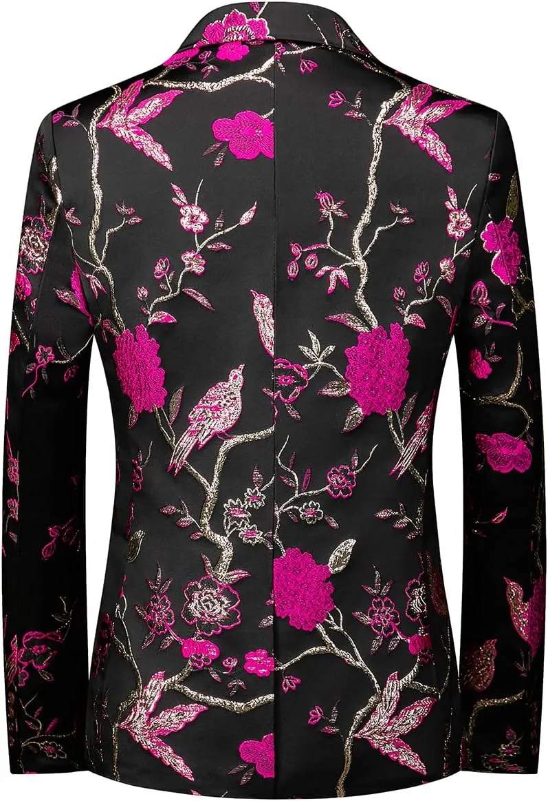 Mens Floral Suit Jacket Jacquard Paisley Luxury One Button Slim Fitted Business Wedding Tuxedo Suit Blazer Jacket