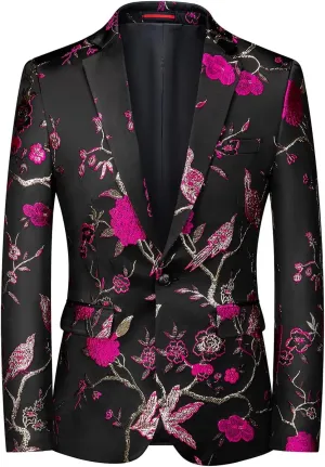 Mens Floral Suit Jacket Jacquard Paisley Luxury One Button Slim Fitted Business Wedding Tuxedo Suit Blazer Jacket