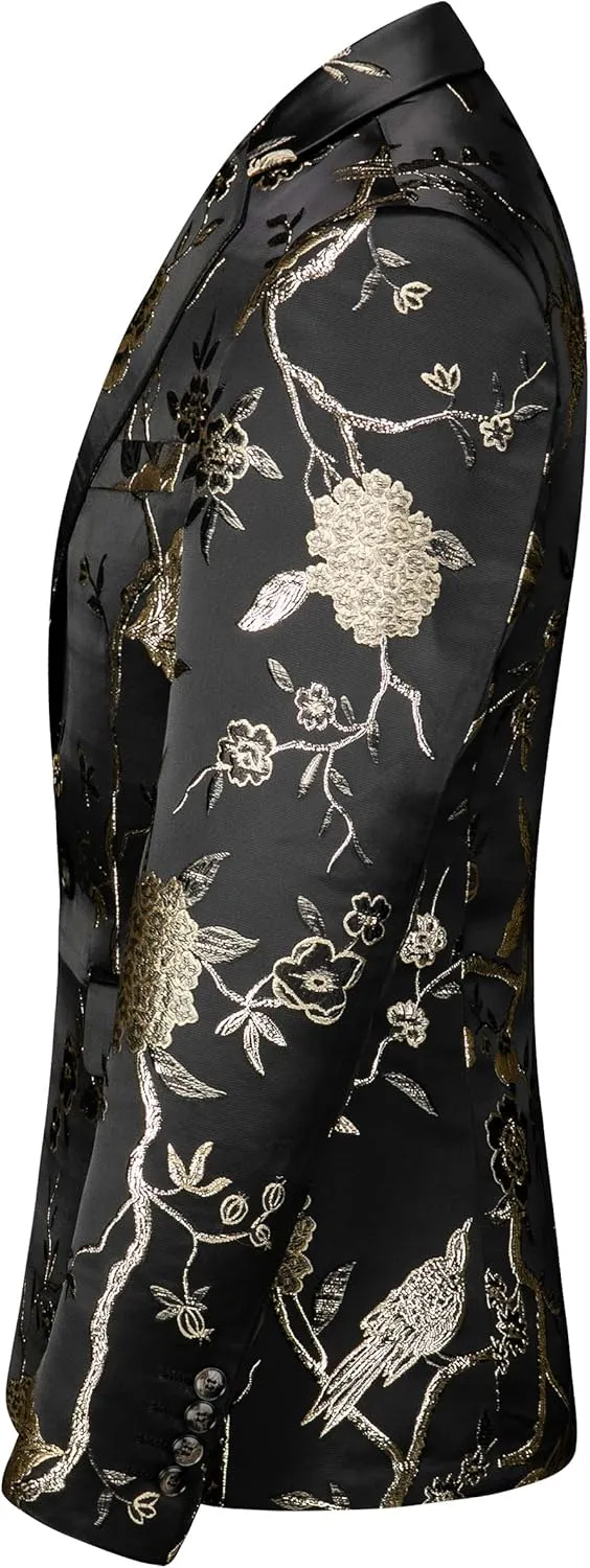 Mens Floral Suit Jacket Jacquard Paisley Luxury One Button Slim Fitted Business Wedding Tuxedo Suit Blazer Jacket